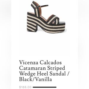 Vicenza Catamaran Striped Wedge Heel Sandal / Black/Vanilla